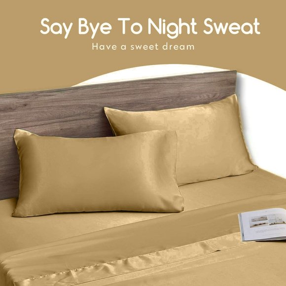 Oussum Silky Satin Cream Pillow Case for Home Decor Pillowcase Set of 2 - Picture 3 of 11